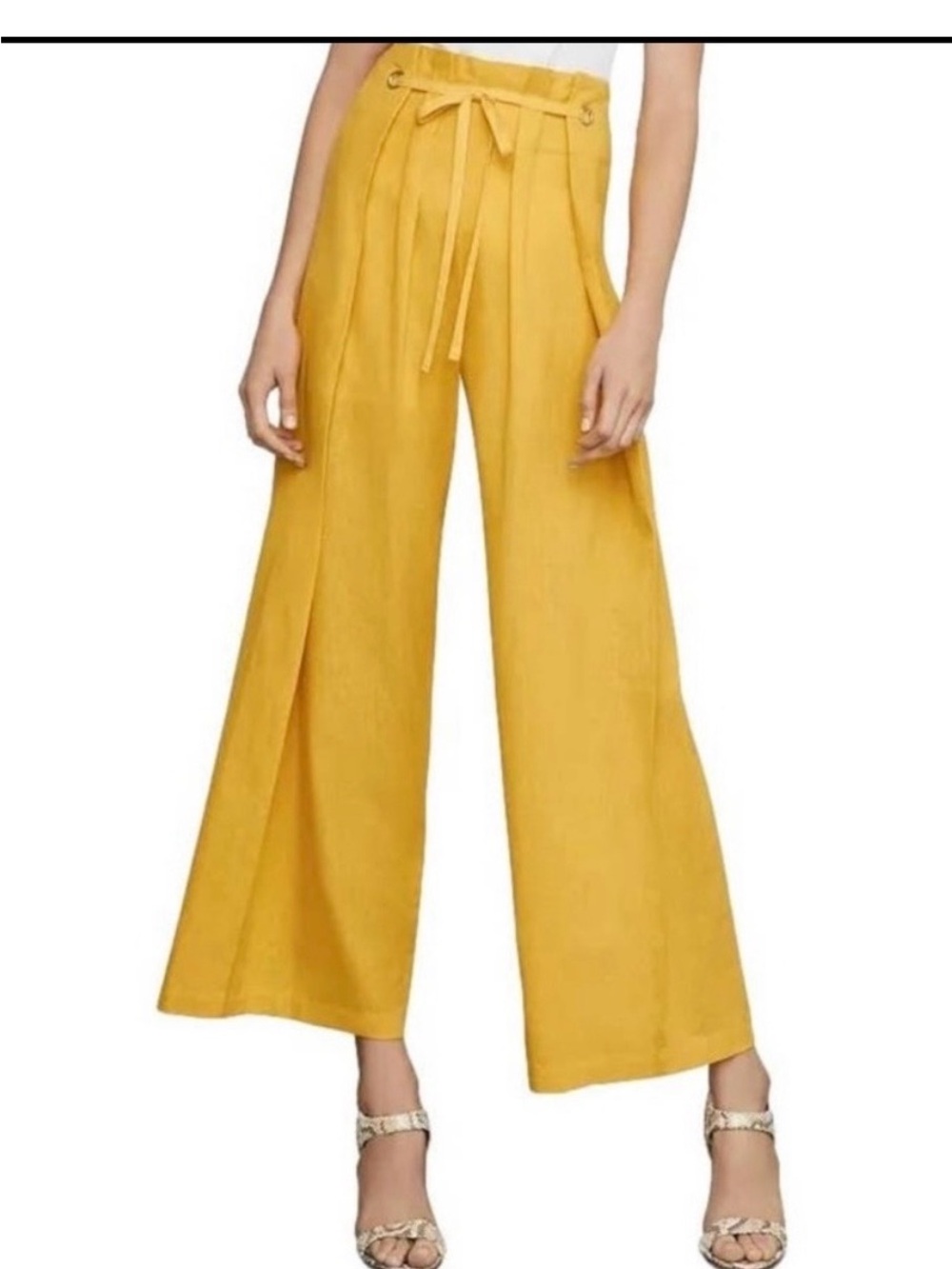BCBGMAXAZRIA Citron Yellow Linen Paperbag Waist Wide Leg Pants XXS